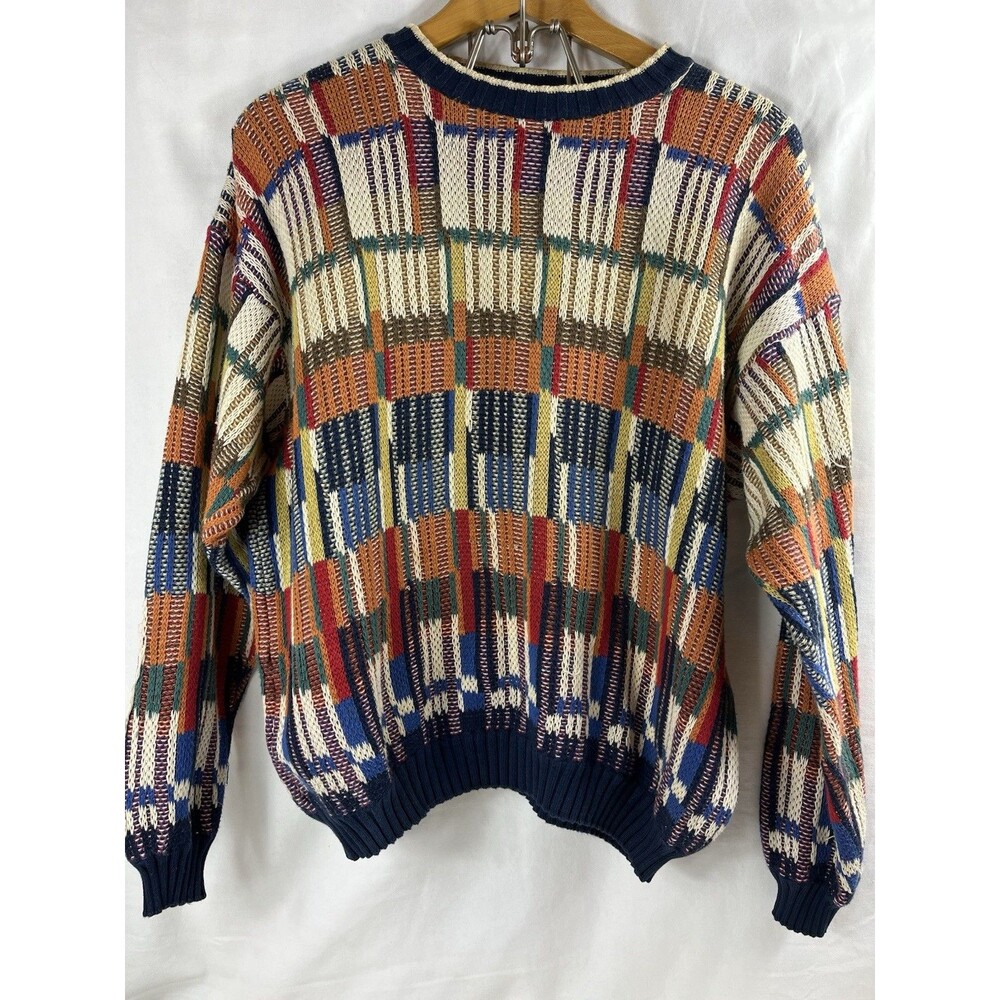 Vtg Bullock & Jones Italy 3D Knit Sweater Men’s L Coogi Style Biggie Abstract